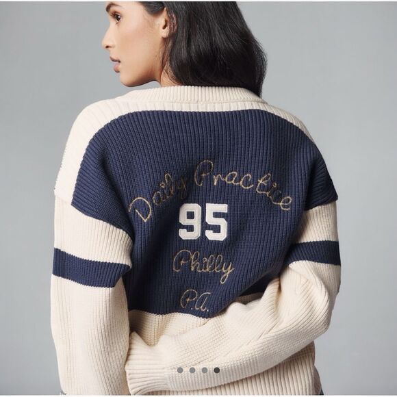 NWT Anthropologie Sweater Daily Practice Quarterback Cardigan Navy Size Small - Picture 4 of 4